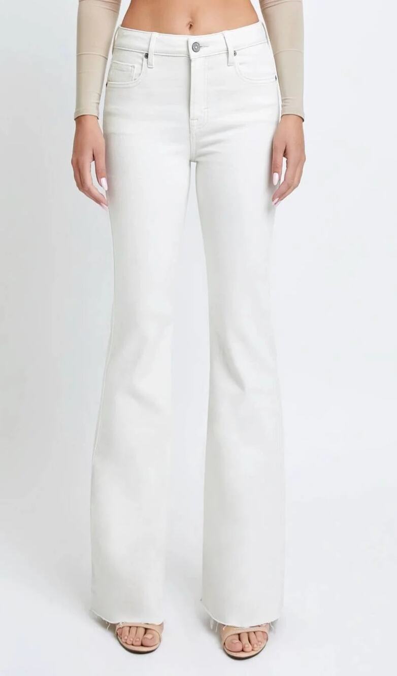 Just Black Denim High Rise Flare Raw Hem Jeans White 27